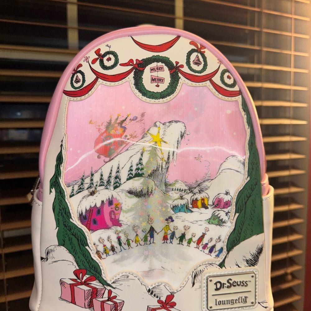 Loungefly Dr. Seuss Pink Holiday Snow Scene Mini Backpack